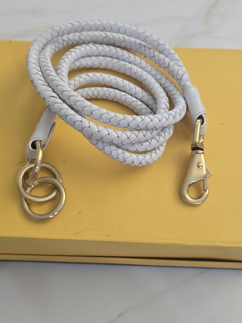 White Braided Leather Belt with Gold Hardware